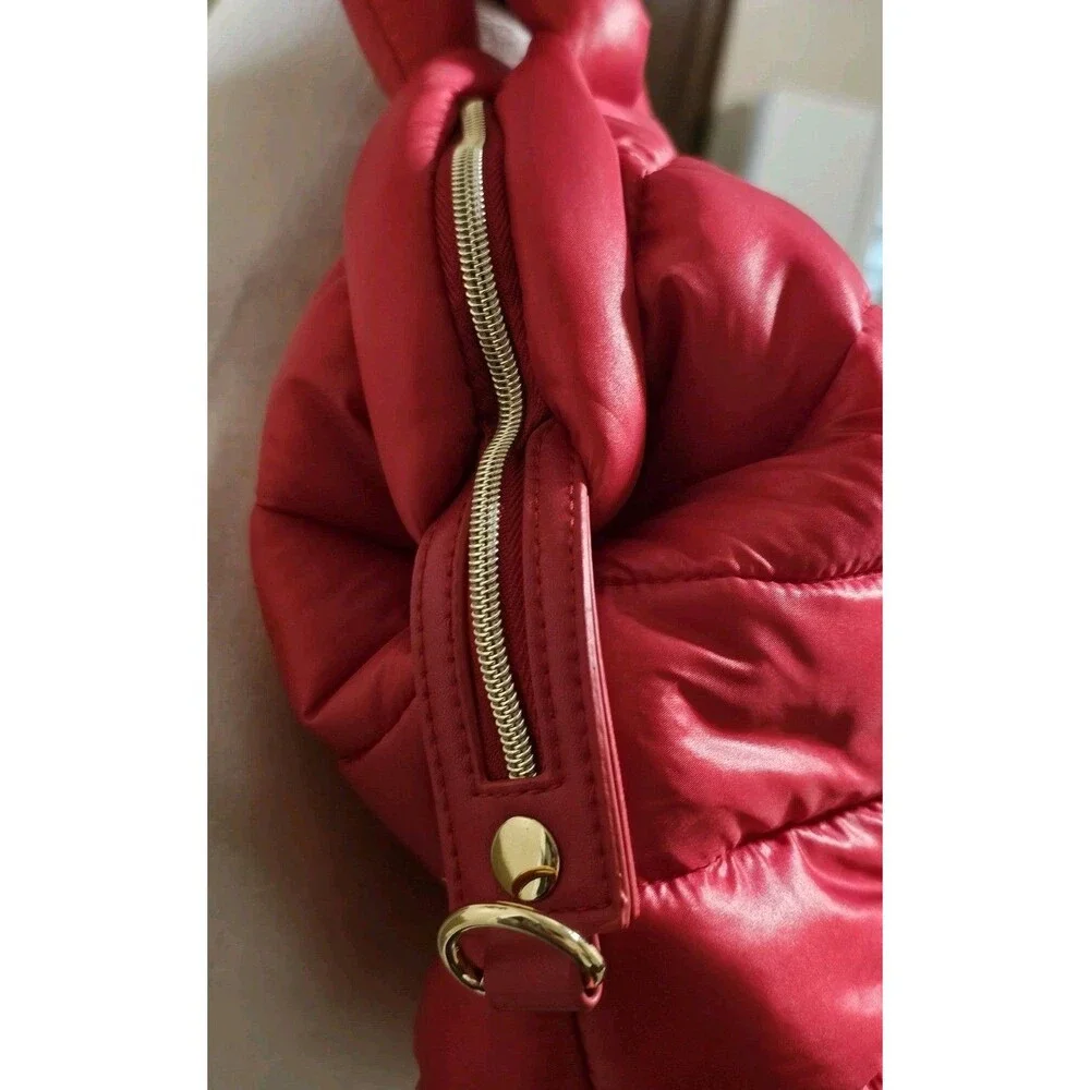 Estee Lauder Red Puffer Shoulder Bag Padded Quilted Tote Crossbody Handbag NWOT